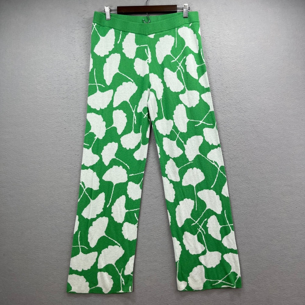 Diane von Furstenberg Target Pants Womens L Green Ginkgo Leaf Knit Straight PJs
